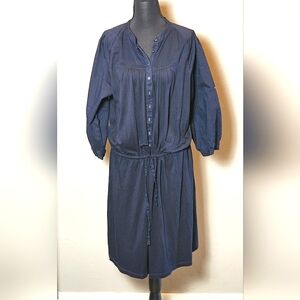 [GAP] Navy Blue Drawstring Waist Midi Dress 《XL》 3/4 Sleeve